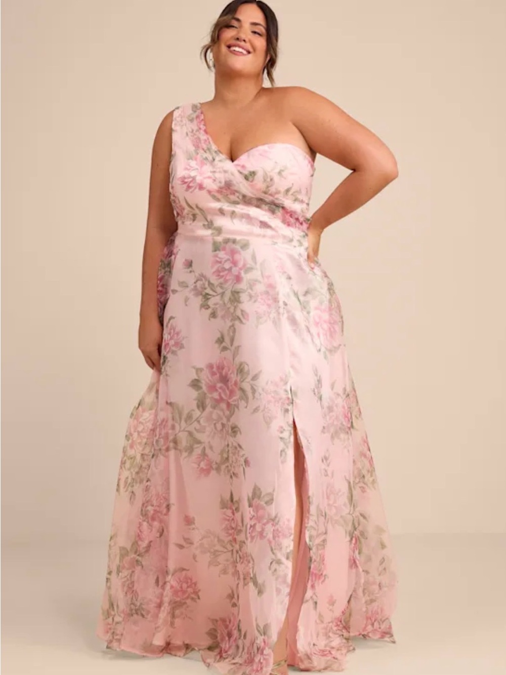 NWT Lulus Truly Extraordinary Pink Floral One Shoulder Maxi Dress Formal Gown 2X